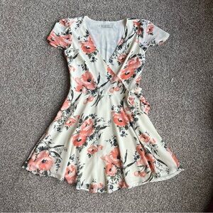 Abercrombie & Fitch White/Pink Floral Faux Wrap Mini Dress, Size Small